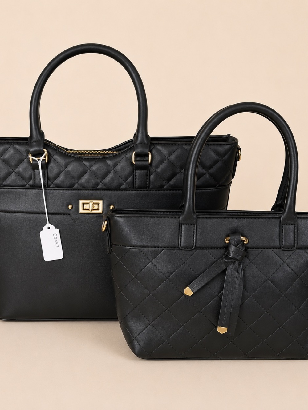 Elegant Black Quilted Tote with Gold Accents